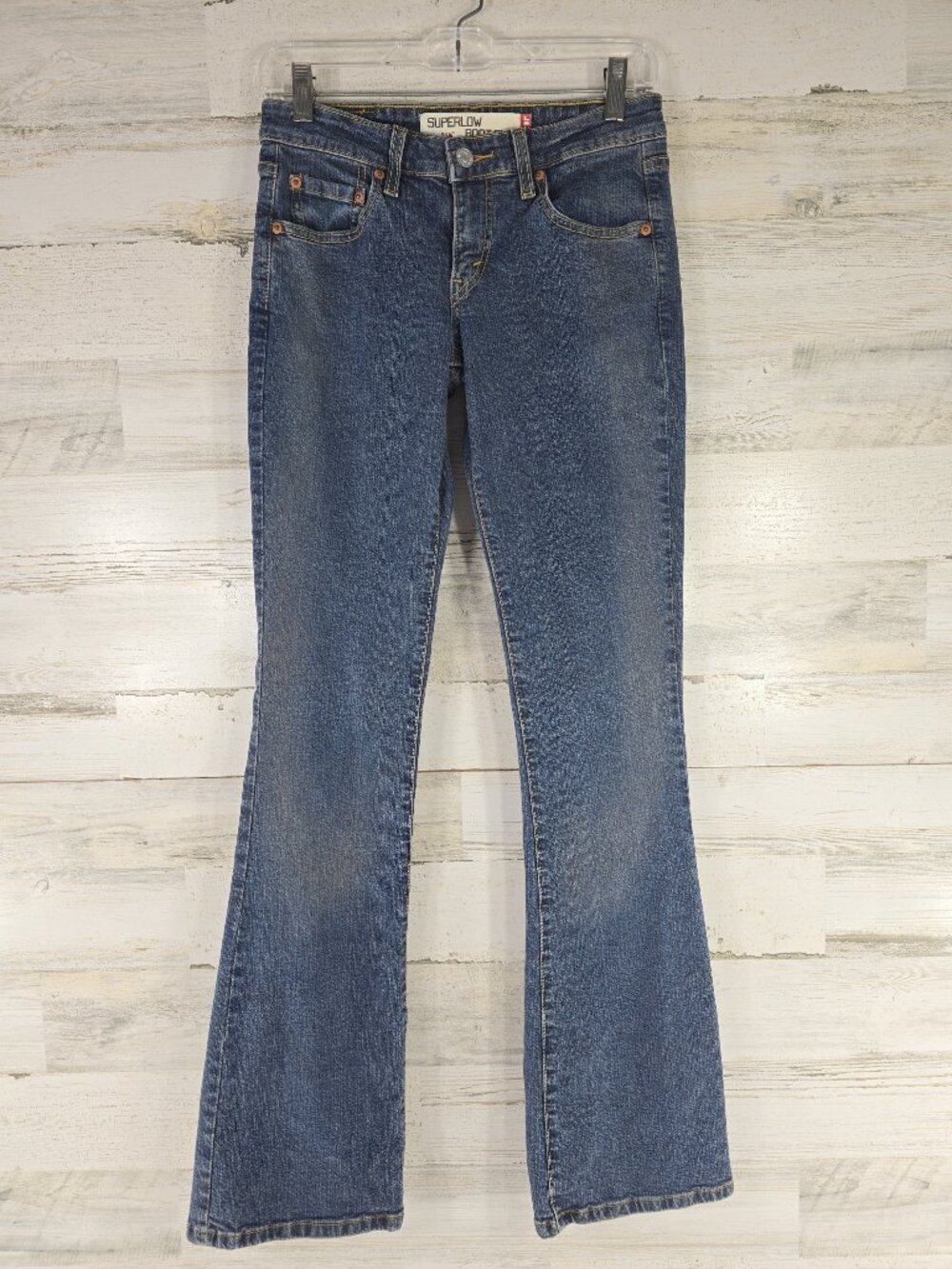 VTG Y2K LEVIS 518 Superlow Bootcut Jeans 1L JR Med Wash Low Rise Denim STRETCH..